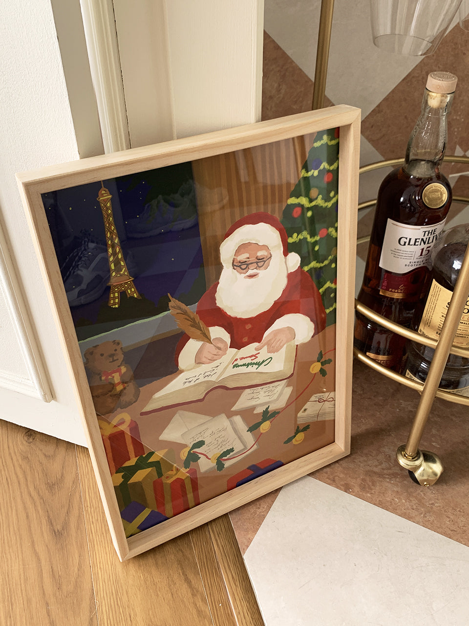 Eiffel Santa Poster (A3 Size / unframed)