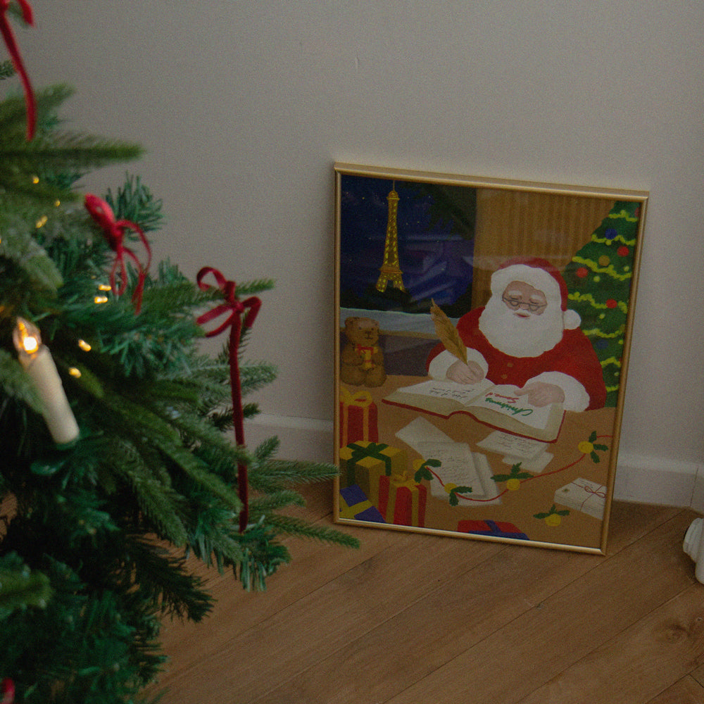 Eiffel Santa Poster (A3 Size / unframed)