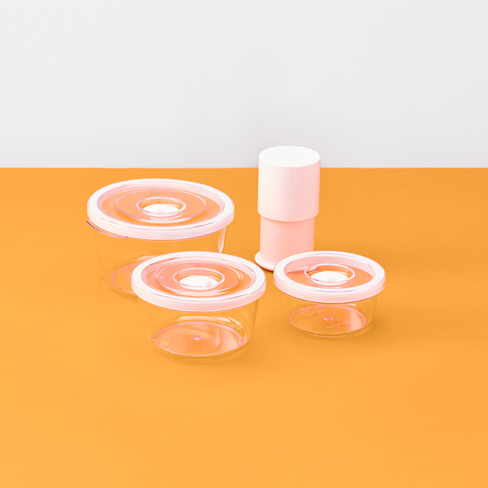 HULOCK Round Vacuum-Sealed Container - 4Piece Set (Size 1~3 + Vacuum Pump)
